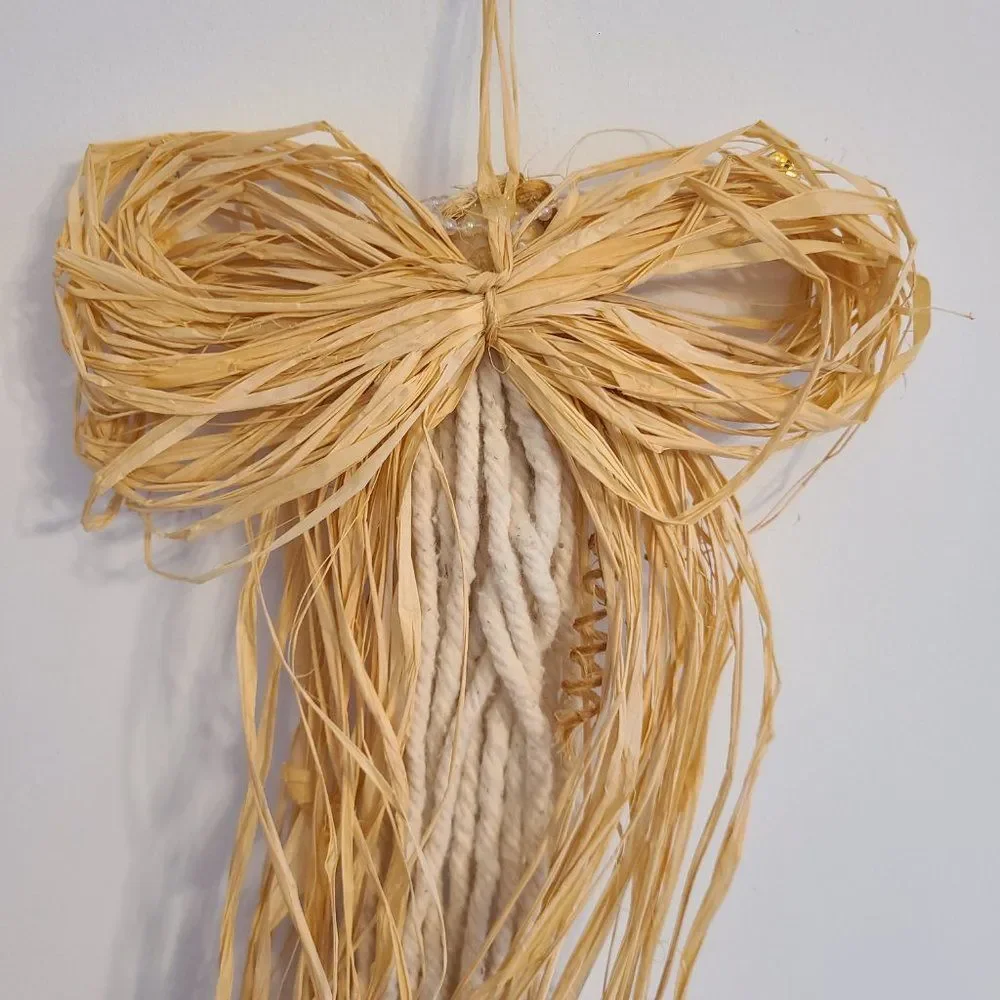 Vintage Handmade Mop Head Yarn Christmas Angel Christmas Holiday Wall Decoration